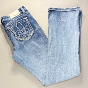 Grace in LA Women's Jeans Size 30 Fleur De Lis with Turquoise Rhinestones